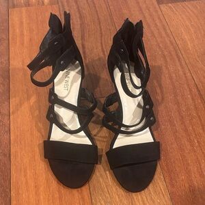 Nine West Black Wedge Strappy Heels